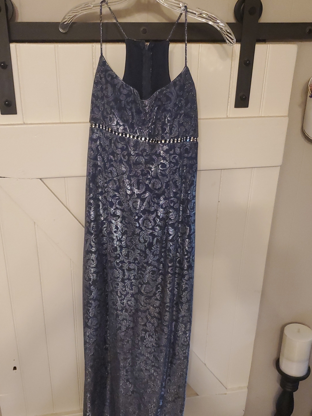 Navy Embellished Sequin Maxi Dress with Spaghetti Straps